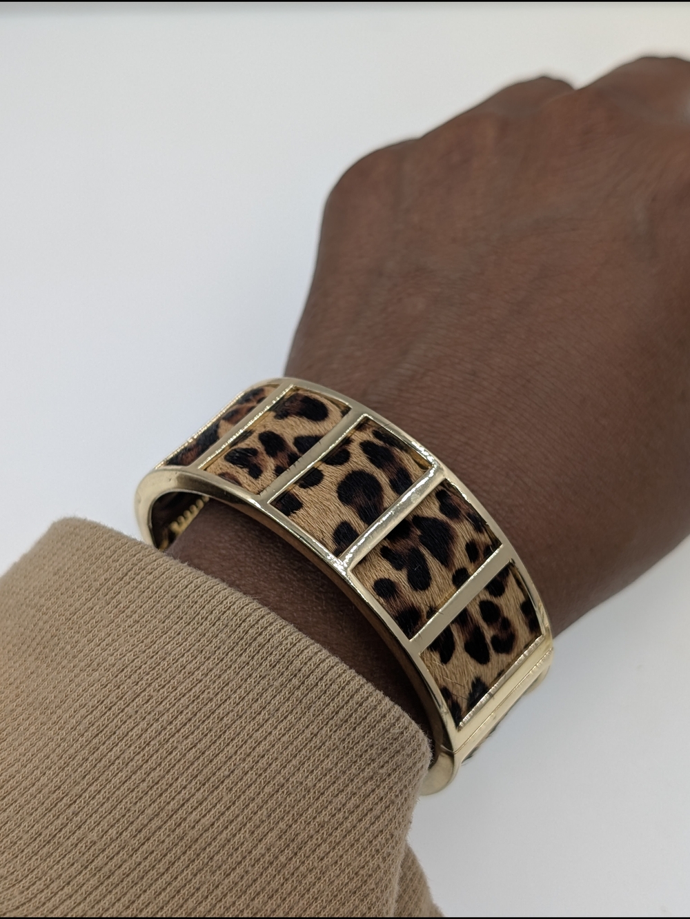 Gold Leopard Print and Coral Gem Snake Cuff Bracelet Set 0206 - Picture 3 of 9